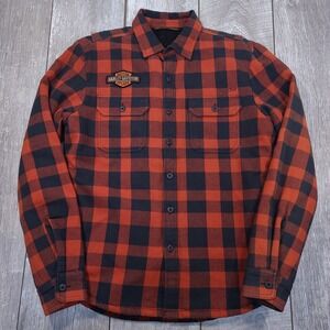 Harley-Davidson Shirt Jacket Mens M Orange Black Buffalo Plaid Sherpa Lined